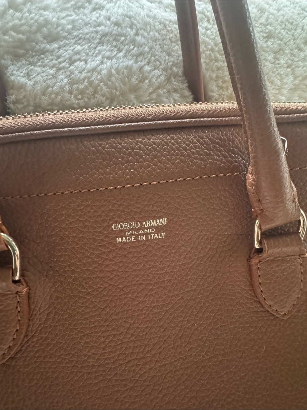 Authentic Giorgio Armani Pebbled Leather Tan Bag